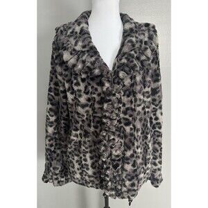 DAMSELLE NEW YORK Faux Fur Ruffle Black Animal Print Open Coat Women S Mobwife